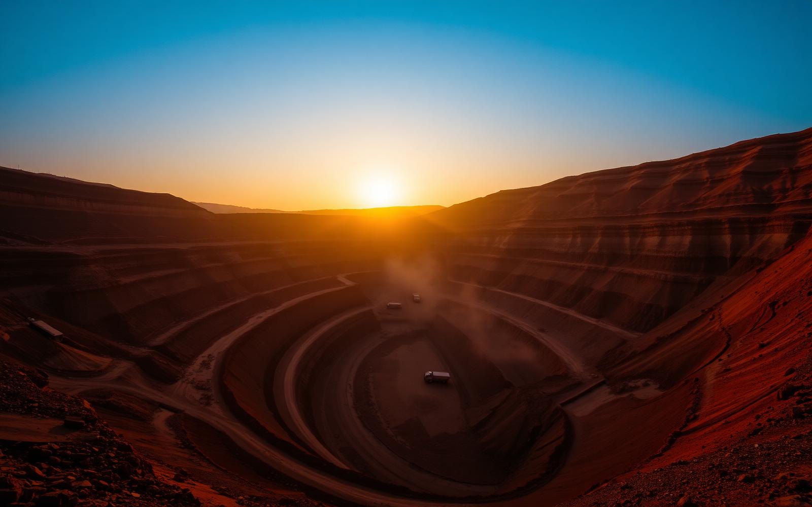 Open pit at the Asanko Gold Mine at golden hour